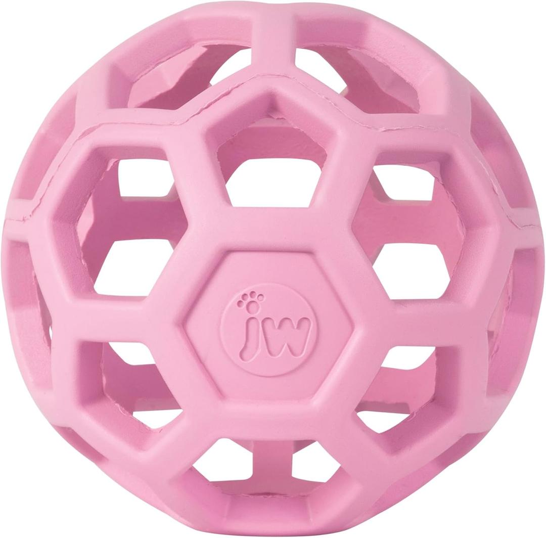 JW Pet HOL-ee Roller, Dog Toy Puzzle Ball, Natural Rubber, Small (3 Inch Diameter), Pink