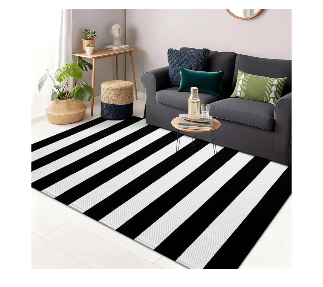OLANLY Black and White Striped Rug 3' x 5' – Washable Cotton Indoor Outdoor Doormat for Front Door, Entryway, Kitchen, Porch, Patio Decor