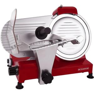 BESWOOD 10" Electric Deli Meat Slicer, Cheese Food Slicer with Premium Chromium-plated Steel Blade, for Home and Commercial use, 240W, Serving Plate included (Royal Red)