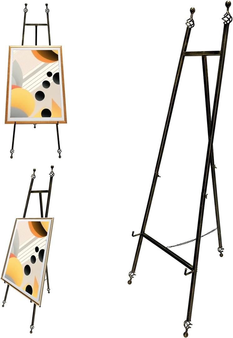 Iron Adjustable Arts & Crafts Easels,Metal Easel Stand with Chain Support for Mirror,58 Inch Floor Easels for Display Wedding Sign(Bronze)