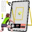 6-Angle Adjustable Volleyball Rebounder Net 7x4 ft with PU Volleyball and Stakes - Bounce Back Training Equipment for Practicing Volleying, Bumping, Spiking, Easy Set Up & Steady for Multi Sports (Black and Yellow)