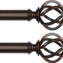 2 Pack Curtain Rod 32 to 58 Inches (2.6 to 4.8 ft), USFOOK 7/8 Inch Heavy Duty Curtain Rods for Windows, Telescoping Splicing Bronze Drapery Rods with Twisted Cage Finials (32-58"(2 pack))