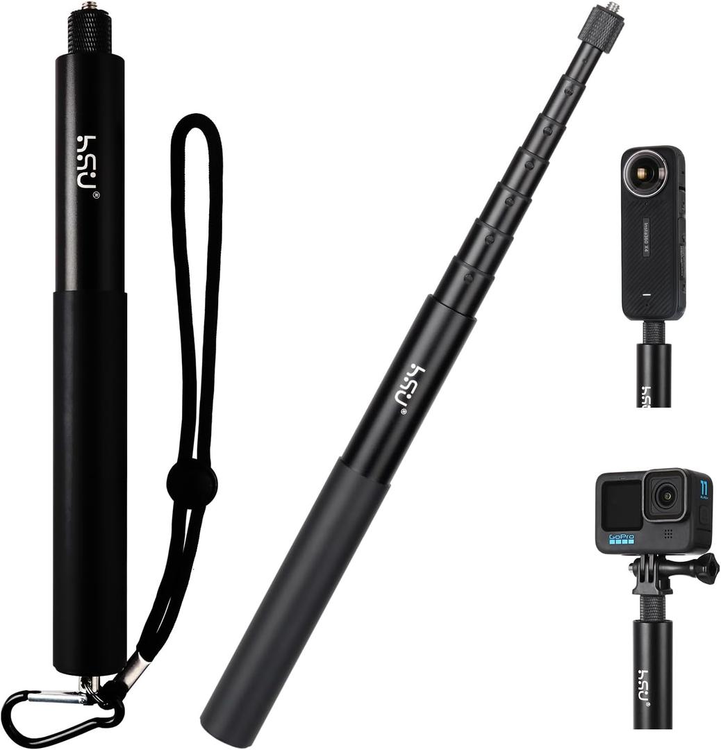 HSU 59/150cm Invisible Selfie Stick for Insta360, Extension Monopod Pole for Insta360 X4, X3, X2, X, Insta 360 ONE R, RS, GoPro, DJI Action Camera