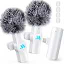 2pcs Lavalier Wireless Microphone for iPhone iPad Video Recording,Mini Microphone for Game Live Streaming,interviews,YouTube,TikTok,Vlog (White)