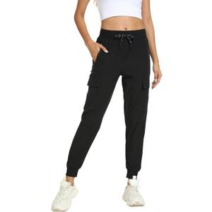 Women's Joggers Cargo Pants Lightweight Quick Dry Hiking Running Pants for Athletic Casual & Outdoor (Large, Black)