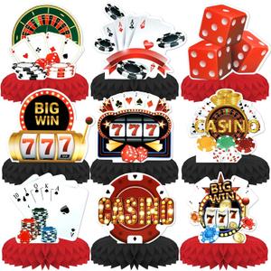 Casino Theme Party Decorations,9 PCS KSKSPE Casino Centerpieces for Tables Honeycomb Centerpieces 3D Casino Theme Party Decor Supplies Boys Girls