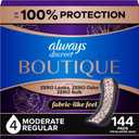 Always Discreet Boutique Incontinence Pads, for Bladder Leaks, Moderate Absorbency, Regular Length, 144 Count (3 Packs of 48)