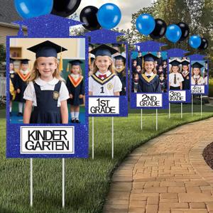 Briwooody 13 Pcs DIY Graduation Yard Sign 2026 Including Kindergarten to 12th Grade Picture Photo Personalized Display 2026 Graduation Party Decorations Supplies for Outdoor Lawn Yard (Blue)