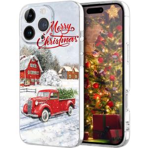 for iPhone 16 Pro Case, Cute Red Car Pattern Merry Christmas Phone Case for Women Girls Children Anti-Yellow Soft TPU Bumper Shockproof Protective Cover for iPhone 16 Pro