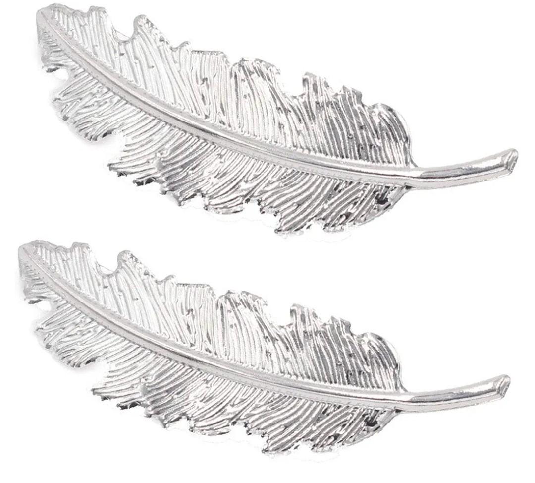 2 PCS Metal Leaf Feather Hair Clip Wedding Women Hairpin Hair Claw Barrettes (Silver)