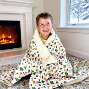 2 x Kids Sherpa Throw Blanket  Soft Cotton & Warm Sherpa Toddler Blanket, Trucks, Cranes & Construction Vehicles Pattern, Plush Winter Bed Throw, 40 x 60 inches