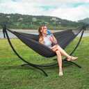 SUNCREAT Hammocks Standing Patio Hammock, Portable Hammock with Stand Foldable, Dark Gray