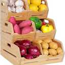 Tfro & Cile Bamboo Potato and Onion Storage Bins Pantry Organizers 3 Tier Stackable Vegetable Baskets Multipurpose Fruit Organization Containers for Kitchen  Set of 5