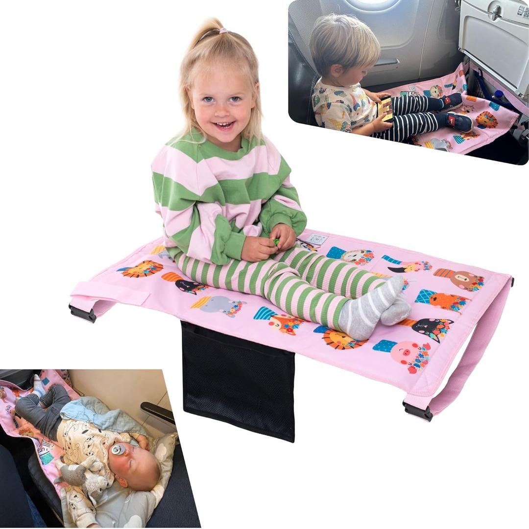 Airplane Seat Extender for Kids - Fun Pattern & Easy Setup, Toddler Airplane Bed and Toddler Airplane Seat Extender for Ages 1-4 (Pink)