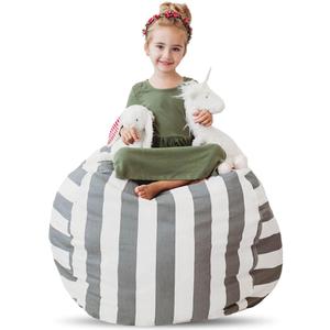 Creative QT Stuff ’n Sit Large 33’’ Bean Bag Storage Cover for Stuffed Animals & Toys, Giant Bean Bag Chair for Kids, Plush, & Toddler Bedroom Organizer, Gray/White Stripe