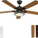warmiplanet Indoor Ceiling Fans with Lights and Remote Control, 52 Inch, 6 Speeds Reversible DC Motor, 3 Color Dimmable Light, Timer, Noiseless, Black/Dark Walnut, 5-Blades