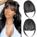 Clip in Bangs 100% Real Human Hair, Wispy Bangs Hair Clip, Fake Bang Fringe with Temples Hairpieces for Women Daily Wear (Natural Black, Wispy Bangs)