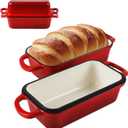 9 x 5 Inch Bread Pan Enameled Cast Iron Loaf Pan with Lid for Baking, 2 in 1 Non-stick Sourdough Bread Loaf Pan for Homemade Bread, Oven & Stovetop Safe for Gas, Electric & Induction, Red