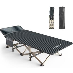 ATORPOK Camping Cot, Outdoor Folding Cot Bed with Pad and Pillow for Adults Heavy Duty Sleeping Cot with Carrying Bag, Portable Camp Cots for Camping Tent Travel Office (Blue)