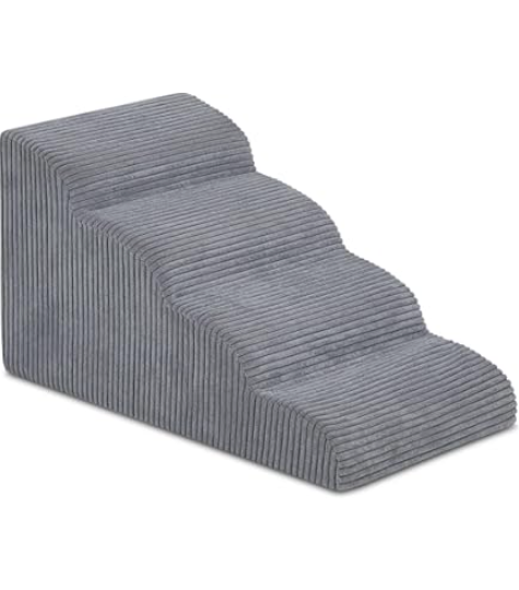 Dog Steps for Bed, 4-Steps Dog Ramp for Bed, Pet Stairs with Highly Supportive Foam and Non-Slip Bottom, Dog Stairs for Large Dogs and Medium Dogs (High 19.7 Inch), Grey