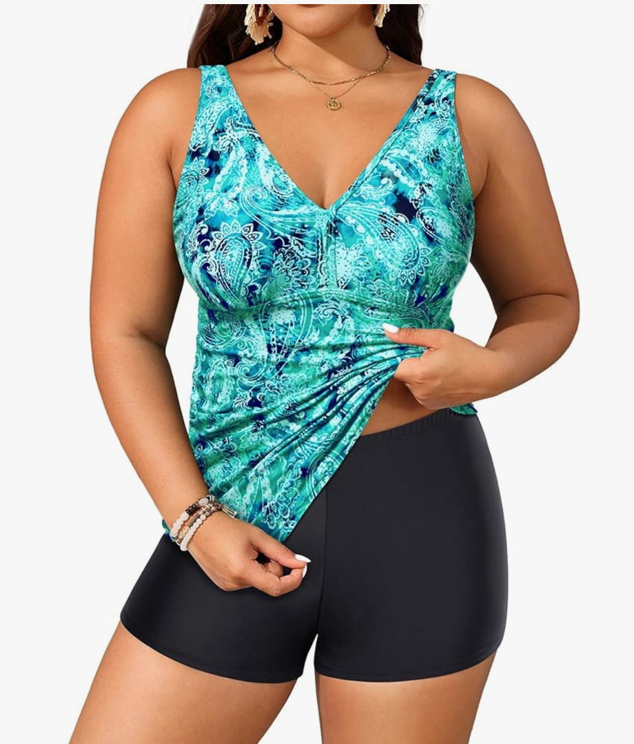 Yonique Womens Plus Size Swimsuits with Shorts Tummy Control Tankini Two Piece Bathing Suits Athletic Swimwear Size 22W