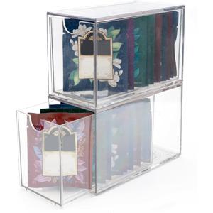2 Pack Tea Bag Drawers Organizer  Clear Plastic Drawer Tea Bag Holder; Stackable & Portable, Wider Size, WellOrganized Storage for Tea Bags & Kitchen Essentials