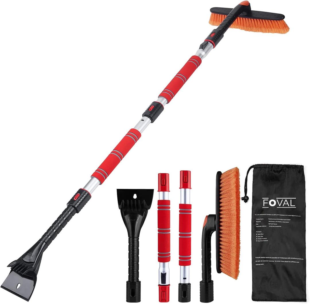 62.4" Snow Brush - Ice Scrapers for Car Windshield, 360Pivoting Brush Head, Comfortable Foam Grip, Extendable Snow Removal Car Brush for Trucks SUVs, Essential Winter Tool