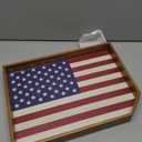 MyGift Patriotic American Flag Serving Tray Solid Acacia Wood Ottoman Coffee Table Tray with USA Stars and Stripes Design, 4th of July Party Decor