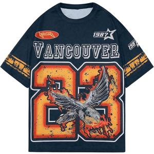 WDIRARA Men's Eagle Letter Graphic Street T Shirt Oversized Short Sleeve Crewneck Tee Top XS