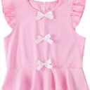 Girls Shirts Ruffle Sleeve Summer Crop Tops Cute Bow Casual Peplum Blouses Pink 7-8 Years (S)