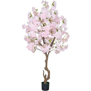 Artificial Cherry Blossom Tree, 6ft Pink White and Champagne Silk Flowers, Indoor Potted Plant, Faux Blossom Tree for Home Decor (Pink)