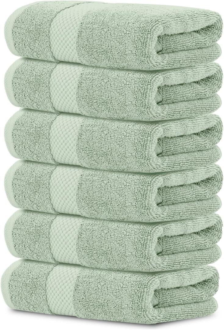 White Classic Luxury Hand Towels for Bathroom-Hotel-Spa-Kitchen-Set - Circlet Egyptian Cotton - 16x30 Inches - Set of 6 (Lt-Green) (11: Mint Green)