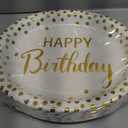 50Pcs Gold Birthday Oval Paper Plates 10" x 12" Large Heavy Duty Disposable White Gold Happy Birthday Theme Decorations Golden Dessert Party Plate for Women Men Winter Xmas Eve Holiday Party Supplies