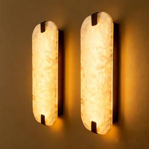 15.75" 2PCS Natural Marble Alabaster Wall Sconce Modern Hardwired Wall Light Fixture for Bedroom Marble Wall Sconce Natural Stone Material Wall Lamp for Stairs Suitable for Indoor Installation