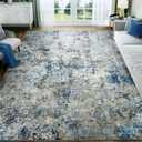 Washable Area Rug for Living Room: 5x7 Modern Abstract Neutral Soft Rug for Bedroom Dining Room No Slip Low Pile Carpet for Nursery Home Office - Grey/Blue
