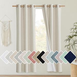 NICETOWN Natural Bedroom Full Blackout Linen Curtain Panels Set of 2, 42" by 72", Thick Insulated Classic Grommet Blackout Draperies with White Thermal Insulated Liner for Windows 42"W x 72"L (Pack of 2), Natural