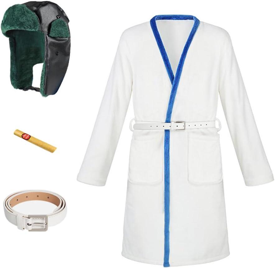 Cousin Eddie Costume Christmas Vacation Robe Belt with Trapper Hat Set Adult Halloween Cosplay Outfits (XX-Large, White)