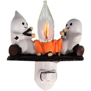 Ghost Campfire Flickering Night Light, Ghosts Campfire Flicker Flame Halloween Nightlight, Plug-in Campfire Night Light LEDNightlight,Halloween Room Decorations,Halloween Gifts for Family/Friends/Kids