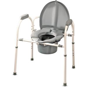 MedPro Defense Comfort Plus Commode Chair With Adjustable Height Settings and Extra Wide Ergonomic Seat, Convenient and Safe Toilet Alternative, 3-in-1 Frame Design, Gray