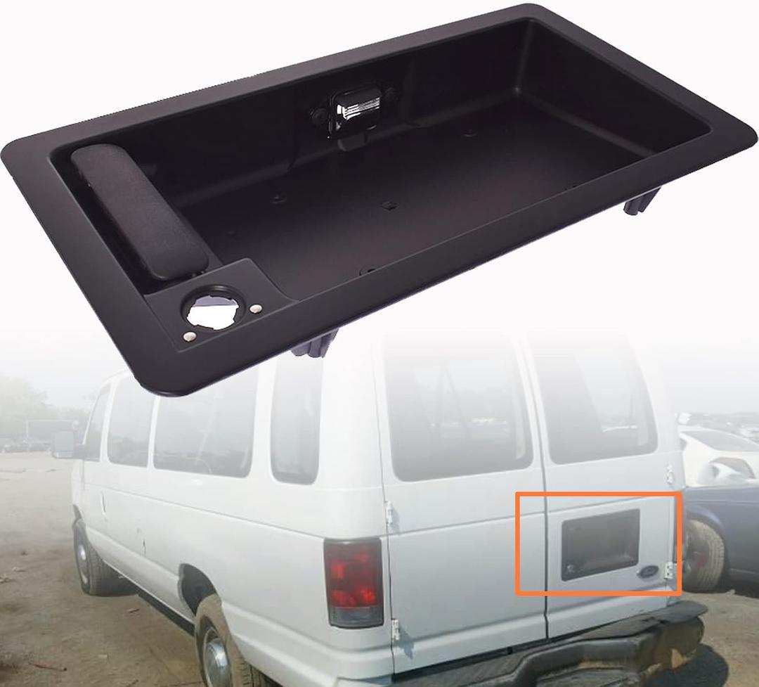 Rear Cargo Door Handle License Plate Tag Bracket Black Replacement for 1992-2007 Econoline E150 E250 E350 6C2Z-15434A20-AA FO1820100