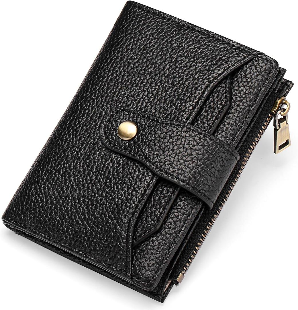 GAEKEAO Small Wallets Woman RFID Blocking Leather Bifold Card Holder Wallets with Zipper Pocket Removable ID Window
