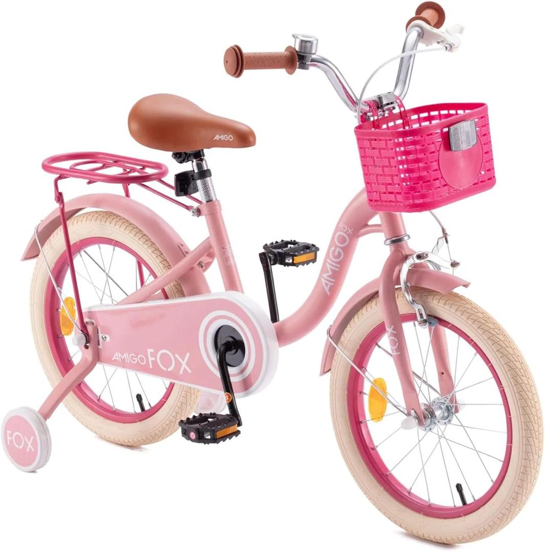 RoyalBaby Amigo Fox Kids Bike w/ Training Wheels and Kickstand, Pink (Open Box)