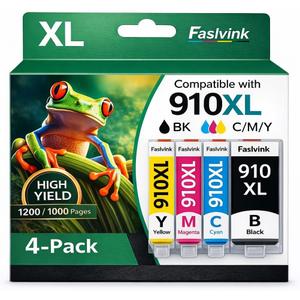 910XL 910 Ink Cartridges for HP Printers Compatible for HP 910XL Ink Cartridges Combo Pack Works with HP OfficeJet Pro 8020 8025 8035 8028 8022 8010 8015 (Black Cyan Magenta Yellow, 910XL Ink)