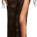 Verdusa Women's Floral Lace Long Skirt with Slit Sheer Low Rise Maxi Rave Flare Skirt Large, Black 