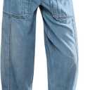 LifeShe Women's Wide Leg Baggy Jeans Elastic Waist Barrel Jeans Trendy Loose Drawstring Ankle Denim Pants (Blue, L)