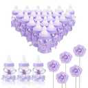 MACTING 2 Dozens 3.5 Inch Feeding Bottle Candy Box with 5Pcs Artificial Flower Rose for Baby Shower Favor Gift Decoration (Purple)