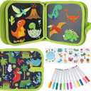 Erasable Doodle Set for Kids - Reusable Magic Drawing Book with 12 Watercolor Pens 14 Page Drawing, Road Trip Car Game Writing Painting Set for Boys and Girls (Green)