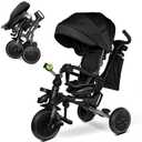 KRIDDO 8-in-1 Foldable Tricycle Stroller for Toddlers 18 Months to 5 Years, 5-Point Seatbelt, 1-Step Brake Pedal, Extended Canopy, Triple Footrest, Safety Rearview Window, Detachable Guardrail, Grey