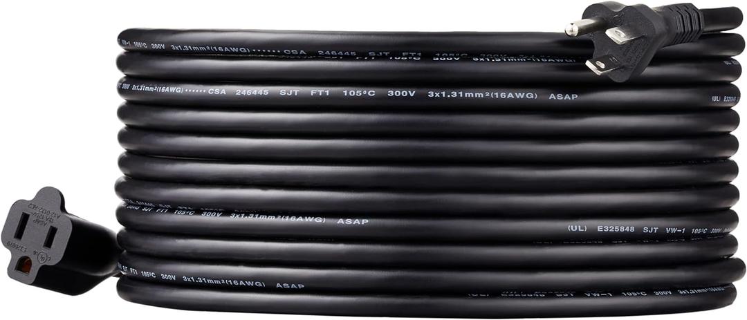 Amazon Basics Extension Cord, 25 Ft, 3 Prong Outlet Extender, Indoor Extension Cord, 13 Amps, 125V, Black