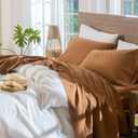 MooMee Bedding Sheet Set 100% Washed Cotton Linen Like Textured Breathable Durable Soft Comfy (Solid Dark Orange, Queen) Solid Dark Orange